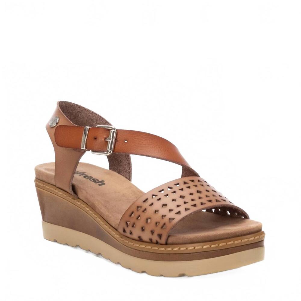 NEW XTI women's crossed strap wedge sandals in taupe